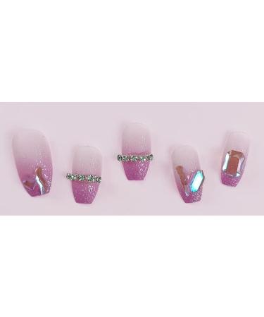 13.Noapasa Coffin Fake Nails Purple Pressed Fake Nails Flash Rhinestones Long Ballerina Fake Nails 24Pcs (Purple) - Buy Online on GoSupps.com