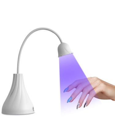 LED UV Nail Lamp, Mini Lotus Hands Free Light Rotatable Nail Dryer Quick Dry Nail Polish Curing Lamp Gooseneck Flash Cure Light for Home DIY & Salon Manicure Decor White