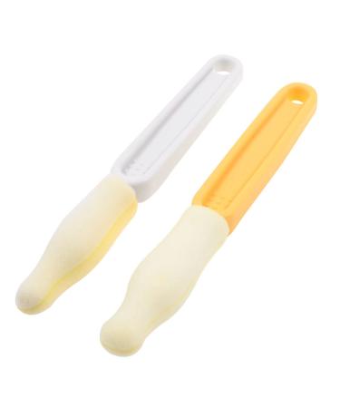 Ruilogod 2pcs White Yellow Plastic Handle Baby Feeding Bottle Nipple Cleaning Sponge Brush