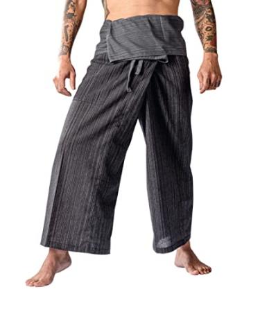LannaPremium Thai Fisherman Pants for Men Women Yoga Pants Pirate Pants 2 Tone - Martial Arts Pants Gray Black