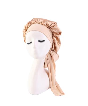 LKGEGO Satin Sleep Cap Asjustable Soft Silk Night Bonnet Cap for Women Long Hair Curly Hair Sleeping Hat (Khaki)  XX-Large