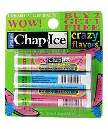 Chap Ice Lip Protectant Crazy Flavors Watermelon & Blue Raspberry - 3 pk