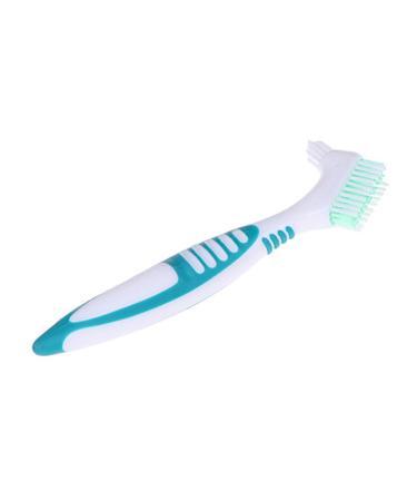 Libcflcc prosthesis double side prosthesis toothbrush ergonomics handle plastic multi layered bristles false teeth oral care brush for home use prosthesis oral care green