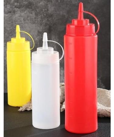 Cozlly Condiment Bottle 3 Pcs Sauce Bottle with Cap Squeeze Bottle 250 ML for Condiments Seasonings Ketchup Mustard Mayo Olive Oil (Red + White + Yellow) - Buy Online on GoSupps.com
