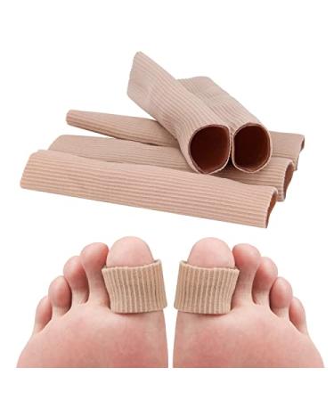 Ajoysoul Toe Sleeve - 5 Pack XL Toe Tube - Cuttable Gel Toe Protector with Fabric - Relieve Toe Pain/Pressure/Friction Caused by Hammer Toe/Corn/Callus/Blister Beige