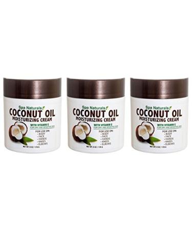 Lot of 3 Coconut Oil Cream 6 Oz/ea Coconut Oil Moisturizing Cream Vitamin E Dry Skin by Spa naturals