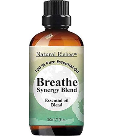 Natural Riches Breathe Essential Oil Blend Breathe Easy with Peppermint Eucalyptus Tea Tree Lemon Cardamom Pine Needle Essential Oils - 30 ml 1 Fl Oz (Pack of 1)