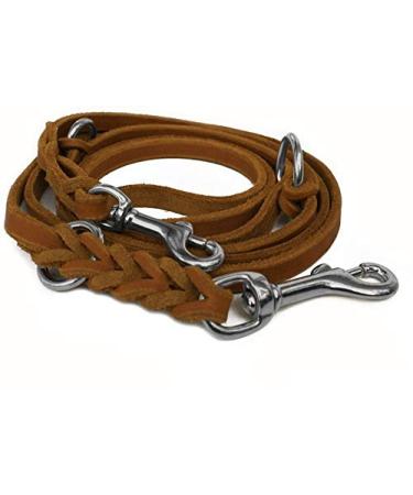 Fat leather Gleine 3-way adjustable leather line braided for dogs 96 models to choose from (2.40m x 15mm cognac chrome hooks) 2.40m x 15mm cognac chrome hooks