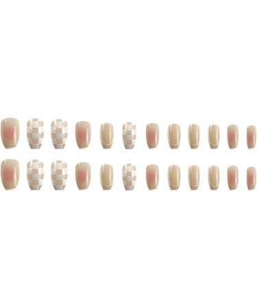 French Tip Press on Nails - Short Press On Nails with Nail Tips Checkerboard Pink False Nails press on nails Acrylic False Nails Cute Artificial Nails - Buy Online on GoSupps.com