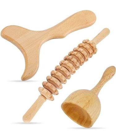 Massage tools massage roller massage tab massage tool 3-part wood therapy massage tools anti-cellulite massage scooters wood-GUA-SHA massage cup for lymphatic drainage point pain civiland OneColor