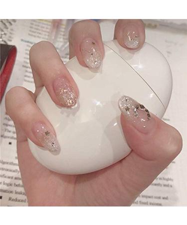 Sethexy short oval false fingernails sparkle clear star complete cover acrylic glossy you press false nail tips to women and girls