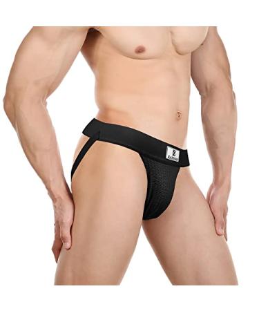 JOCKLAND Men's Jock Strap, Wide Band Mesh Male Underwear Jockstrap Athletic Supporter for Gym Vasectomy Black Medium