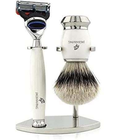 Jag Shaving Silvertip Badger Hair Shaving Brush 5 Edge Men's Razor Safety Razor Double Stand for Razor and Brush for Men