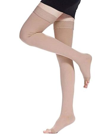 PEDIMEND Open Toe Thigh High Compression Stockings (2PAIR - 4PCS) | Gradient Compression with Silicone Band | Reduce Varicose Veins Promote Blood Circulation | UNISEX | Foot Care BEIGE Beige - Buy Online on GoSupps.com