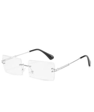 KDOQ Rimless Square Computer Gaming Anti Blue Light Blocking Glasses for Men and Women Anti Eye Strain Glasses Silver