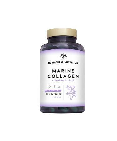 Marine Collagen & Hyaluronic Acid | 150 Caps 75 Days | PEPTAN Collagen Supplements for Skin Care Hair & Joints | with Magnesium Vitamin C. Anti Aging Effect. EU. N2 Natural Nutrition 150 capsules