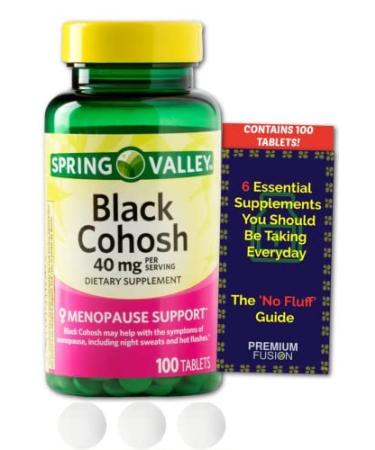 Black Cohosh Menopause Support 40 mg (100 ct) from Spring Valley + Vitamin Pouch and Guide to Supplements
