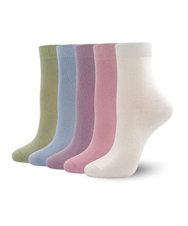 SERISIMPLE Women Thin Bamboo Socks Crew Lightweight Above Ankle Casual Dress Sock For Ladies Bootie Trouser 5 Pairs Assorted Large