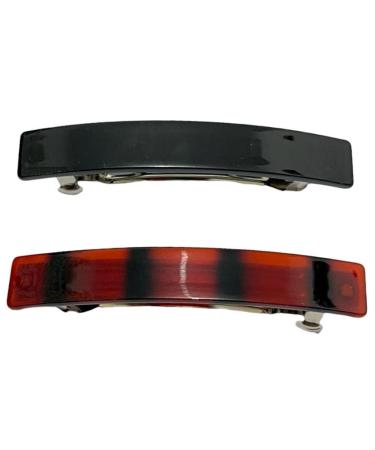2pcs Large Rectangular French Design Hair Barrette Clip Pins Grips Smooth Elegant Womens Girls Hair Clips Slides Accessories Length 8CM (1pc Black + 1pc Brown) Black Brown