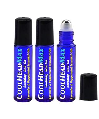 HMP BRANDS CoolHead Max Roll On Natural Peppermint Essential Oil Migraine Relief Headache Support Roller Fast Cooling Comfort for Your Head 3 Pack