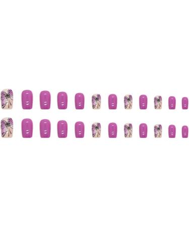 Justotry 24 Pcs Square Short False Nails with Purple Butterfly French Design - Nail Glue Included | Squoval Fake Nails for Women's Nail Art - Buy Online on GoSupps.com