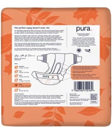 Pura Eco-Diapers Size 5 (11-25 kg) - 125 Organic Cotton Diapers EU Ecolabel Certified Odorless & 12 Hours Protection for Sensitive Skin - Monthly Box - Buy Online on GoSupps.com