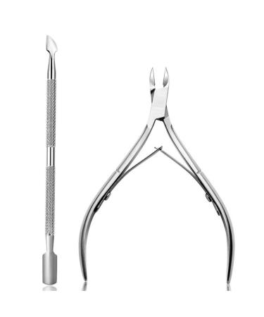 Double End Cuticle Pusher + Cuticle Nippers Duo Professional Stainless Steel Cuticle Remover Tool Kit Cuticle Nipper Pedicure Manicure Pedicure Nail Cleaner Cuticle Pusher Tool