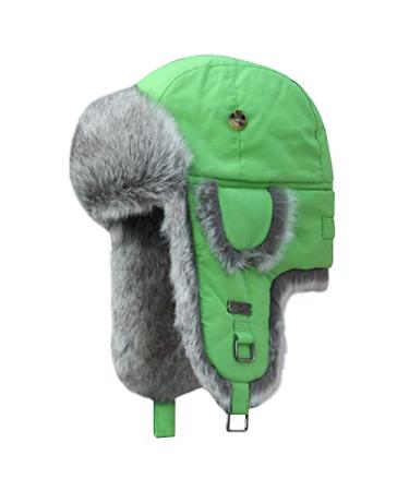 Fur Winter Trapper Hat,Taslon Faux Fur Aviator Ski Trapper Trooper Pilot Hat,Snow Eskimo Hat with Ear Flaps for Men & Women Green Large-X-Large