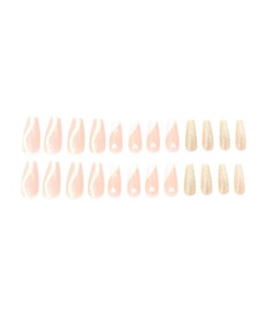 Justotry 24 Pieces Coffin Glitter Nails - Medium Length French & Nude Ballerina Press-On Fake Nails for Women - Buy Online on GoSupps.com