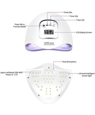AiScrofa 150W UV Gel Nail Lamp LED Nail Dryer | Auto Sensor & 4 Timer Settings | Professional Manicure Curing Lamp with 45pcs LEDs - Buy Online on GoSupps.com