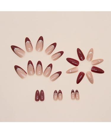 FULDGAENR Red Glitter French Tip Medium Almond Press on Nails - 24PCS Full Cover Acrylic Nails for Women and Girls - Buy Online on GoSupps.com