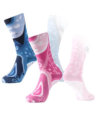 RANDY SUN Waterproof Socks, Boys Outdoor Sports Sock For Hiking/Ski/Fishing 2 Pairs Blue and Pink Adults Small