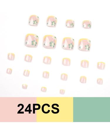 Yellow Tips French Fake Toenails with Designs - 24pcs Short Square Fashion False Toe Nails for Women - Buy Online on GoSupps.com