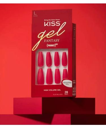 KISS Red Gel Fantasy Sculpted Fake Nails 'Love' Kit with 28 Glue-On Nails: Long Coffin Shape, Ready-to-Wear Gel Nails with Pink Nail Glue & Manicure Tools - Buy Online on GoSupps.com
