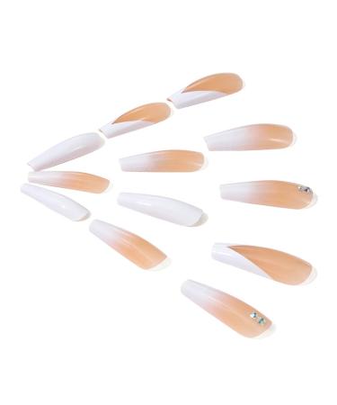 Handcess White Gradient Coffin French False Nails | Shiny Long Press-On Ballerina Acrylic Nails - 24PCS for Women & Girls - Buy Online on GoSupps.com