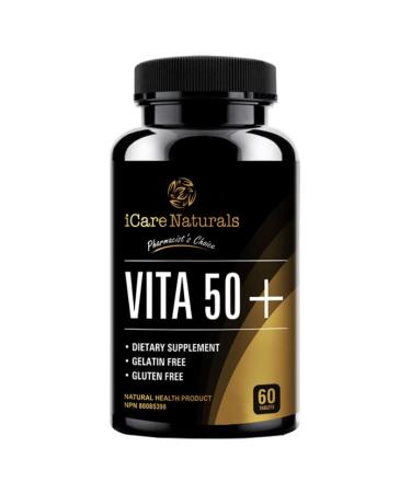 iCare Naturals Vita 50+ - Multivitamins for Seniors aged 50 and above - Health Supplement for Adults Gluten Free | Vegetarian Friendly | Halal | Manufactured in Canada FDA Registered | GMP Certified - 60 count - 2 months supply.