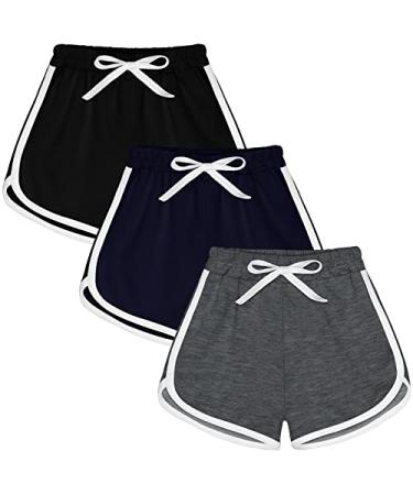 Ruisita 3 Pieces Girls Boys Running Athletic Shorts Dance Sport Shorts Summer Workout Shorts for Toddler Kids 4-5T Black, Dark Grey, Navy Blue