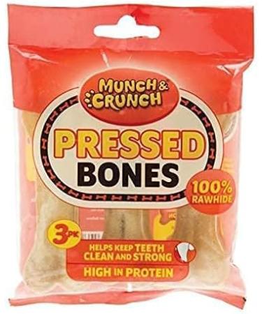 Bulk Multipack - 12 Natural Rawhide Pressed Bones for Dogs Munch & Crunch - Long Lasting Hide Dog Chews Snacks Treats - With a Guide to Happy & Healthy Dogs Booklet - 5 Item Bundle - Buy Online on GoSupps.com