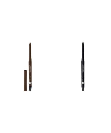 Rimmel Exaggerate Eye Definer Rich Brown 0.01 Fluid Ounce & Rimmel Exaggerate Eye Definer Blackest Black 1 Count Waterproof Long Lasting Easy Twist Up Self-Sharpening Eye Color Pencil 1 Count (Pack of 1) Rich Brown/Blackest Black