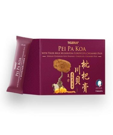 ALIBOOSTER Tiger Milk Mushroom + Pei Pa Koa + Cordyceps - Cough and sore throat relief made with natural herbs and honey - 7.5ml x 24 Sachets