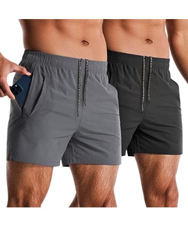 Lempue 2 Pack Mens Athletic Shorts 5 Inch Quick Dry Gym Workout Shorts Men Lightweight Sports Running Shorts with Pockets Dark Grey+black Medium