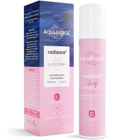 Aqualogi Radiance Plus Dewy Sunscreen Cream with Watermelon & Niacinamide | SPF 50+ PA+++ | Protects from Uva Uvb | for Complete Sun Protection | 50 G | 1.76 Ounce