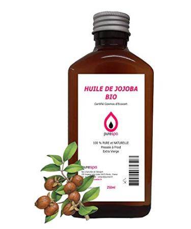Purespa - Organic Jojoba Oil - 250 ml - 100% Pure - Natural - Cold Pressed - Extra Virgin - Ecocert Cosmos Certified - Face - Body - Hair - Beard - Nails - Jojoba Oil
