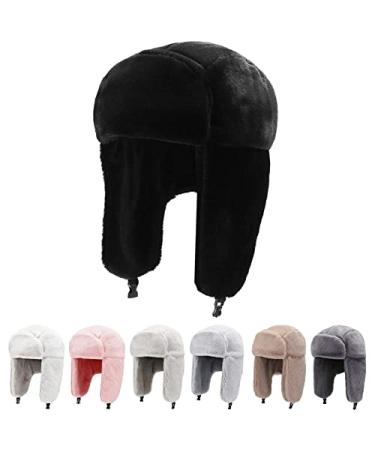 Peicees Winter Hats for Men Womens Winter Hats Ushanka Trapper Hat with Earflaps Warmer for Adult Boys Girls Black