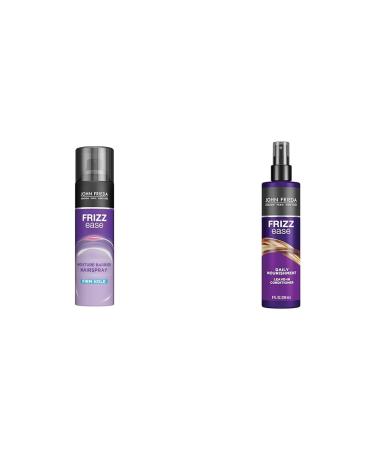 John Frieda Frizz Ease Moisture Barrier Firm Hold Hairspray Anti Frizz Hairspray 12 Oz & Frizz Ease Daily Nourishment Leave-in Conditioner 8 Ounces