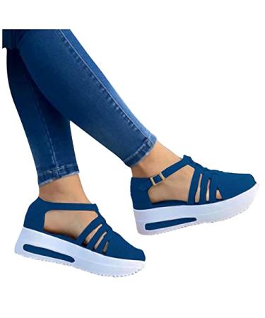 GETBEE Platform Sandals Women Womens Sandals Wedges Sandals Platform Casual Summer 2023 Closed Toe Ankle Buckle Sandals Shoes 8 A1-blue