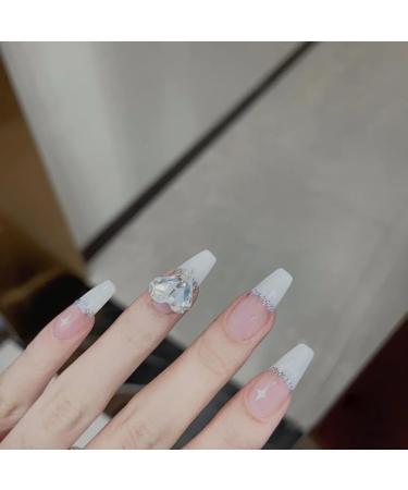 24Pcs/Set Press On Nails Pink and white nails with sparkling peach diamond long False Nails Acrylic Fake Nails Full Cover Nails Tips Artificial Finger Manicure Press on nails for Women and Girls - Buy Online on GoSupps.com