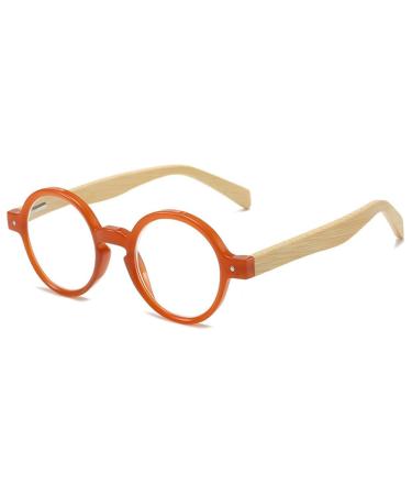 Vevesmundo Retro Round reading glasses vintage men women Wood plastic wooden handle visual aid reading aid glasses+1.0 +1.5 +2.0 +2.5 +3.5 +4.0 1 piece of orange reading glasses 2.0 x x x