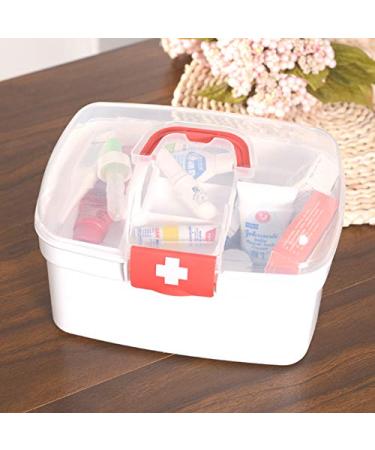 Medicine Box Transparent First Aid Box Family Emergency Kit Medication Storage Organizer with Handle Portable Medicine Cabinet Storage Pill Case Durable Plastic Household Organizer Box Bins (Red)