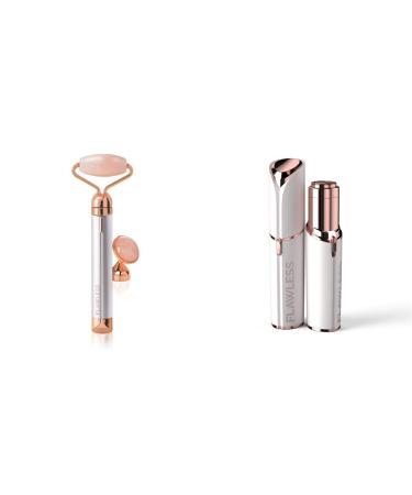 Finishing Touch Flawless Contour Rose Quarz Face Roller and Massage device with microvibration function & facial hair remover of the new generation.White 1 piece (1 -pack) bundle with facial hair remover